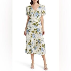 Reformation Breanna Midi Dress in White, Green and Blue